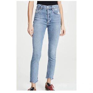 Agolde Nico Highrise crop jeans frayed hems, Blue, Size 27 L78